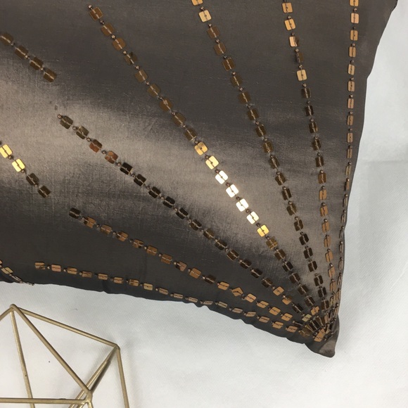 Brown Silk With Brown Square Sequin Accent Pillow - Picture 2 of 3